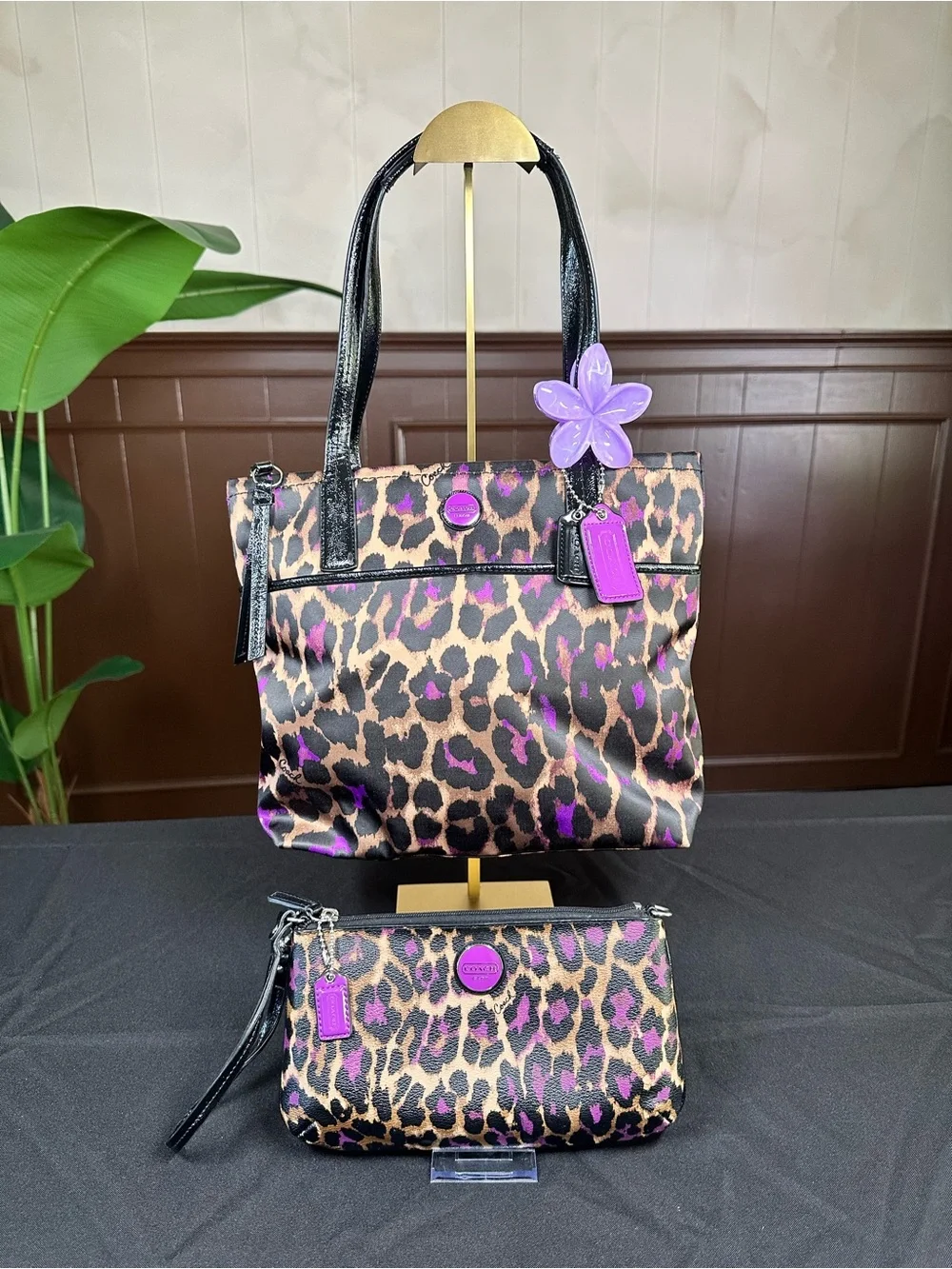 Coach Taylor Ocelot Leopard Print Tote + Matching Wristlet Set 🐆💜